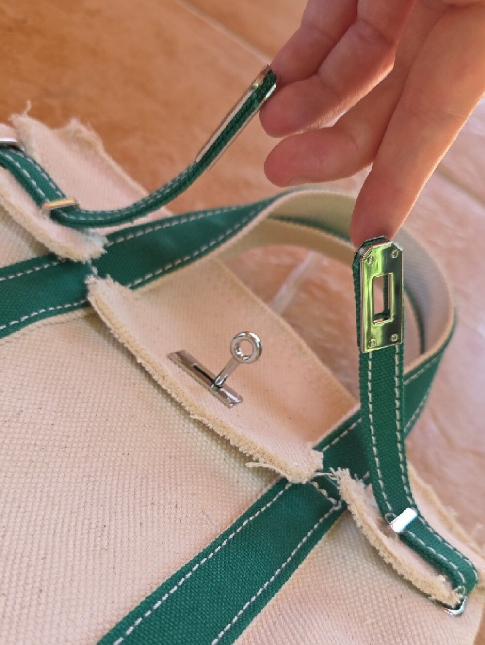 Small Canvas Boatkin Tote Bag with Green Trim - Picture 5 of 7